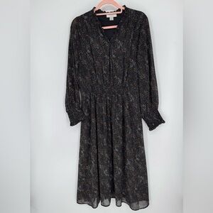 CJ Banks Women's Elegant Black Patterned Dress With Ruffled V Neck Size X